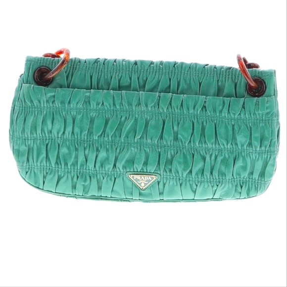 PRADA Resin Chain Gaufre Flap Shoulder Bag Leather BR4851 Aquamarine $2,450 RARE - Picture 2 of 7